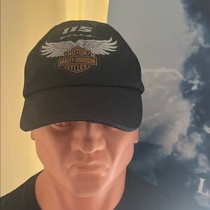 #1591**Harley-Davidson Black Cap with White Winged 115 Logo